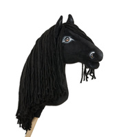 Super Hobby Horse Koń na kiju Fryz z długą miękką grzywą ręcznie wykonany czarny konik Premium