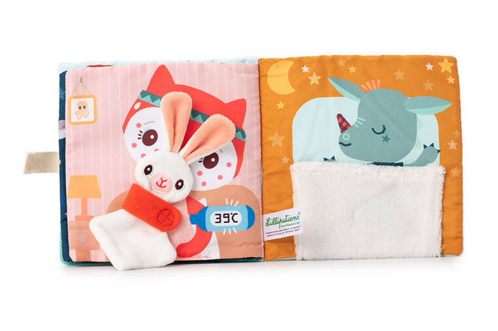 Miękka książeczka aktywizująca z mini komforterem Smok Joe i jego przytulanka 83492 LILLIPUTIENS