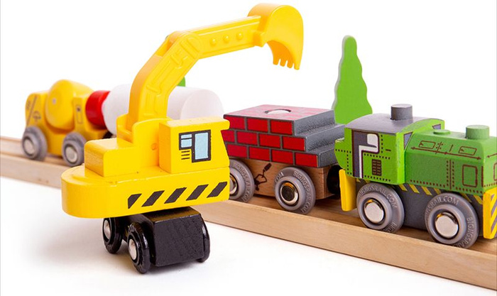 Zestaw drewnianych samochodów budowlanych do kolejki dla dzieci BJT065 Bigjigs Rail