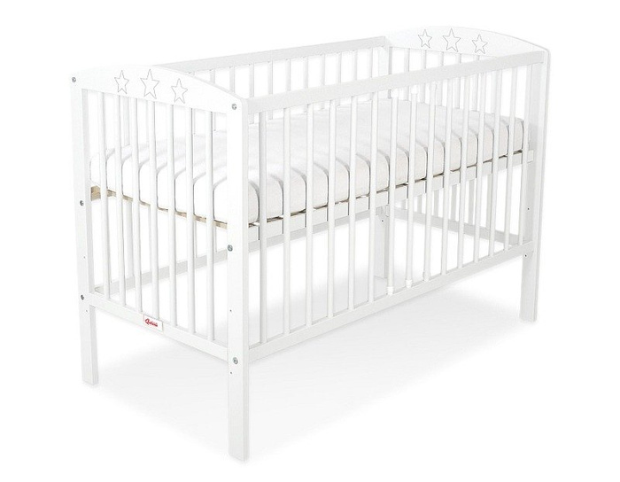 Łóżeczko drewniane Białe gwiazdeczki, 500207-Bobono