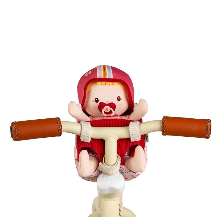 Lalka Dzidziuś Lena w foteliku rowerowym Lilliputiens 83633 z kamizelką i kaskiem na wycieczki i do przytulania