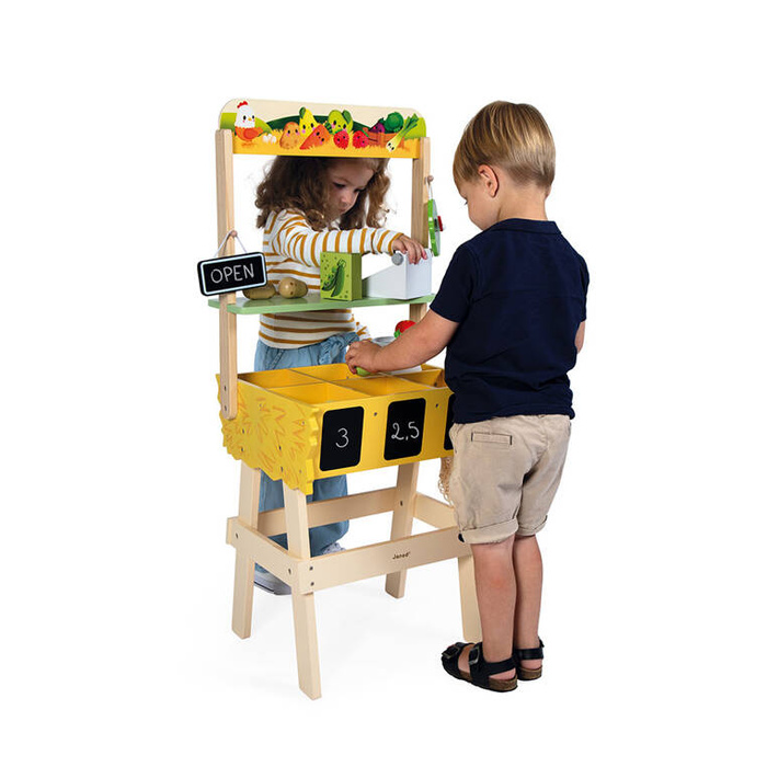 Duży sklep warzywniak z drewna i komplet akcesoriów 50 el. Farma J03322 Janod