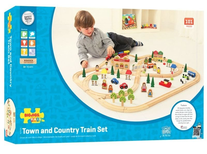Kolejka drewniana z dodatkami 101 el. Miasto i wieś BJT015-Bigjigs Rail