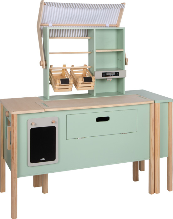 Drewniany sklep dla dzieci i kuchnia 2w1 szałwia zielona Small Foot 12688 odgrywanie ról