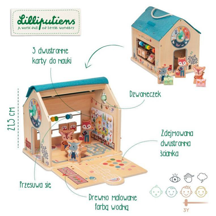 Drewniana wielofunkcyjna rozkładana Szkoła z 3 figurkami i akcesoriami 83422 Lilliputiens