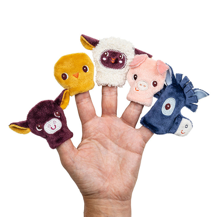 Książeczka aktywizująca Młode zwierzątka Lilliputiens 83856 z mini-pacynkami Farma dla niemowląt