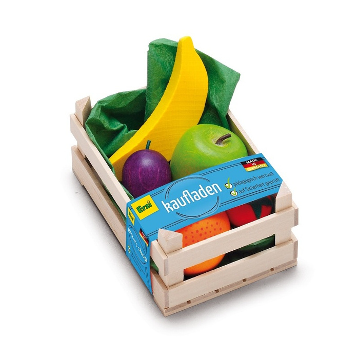 Drewniana skrzynka z owocami 28231 Erzi, zabawy w sklep dla dzieci kuchnie