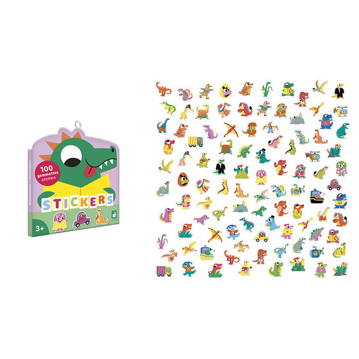 Naklejki wielorazowe neonowe 100 sztuk Dinozaury Janod J09189