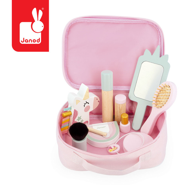 Kosmetyczka dla dzieci z 10 akcesoriami Mała Miss Jednorożec Janod J06465