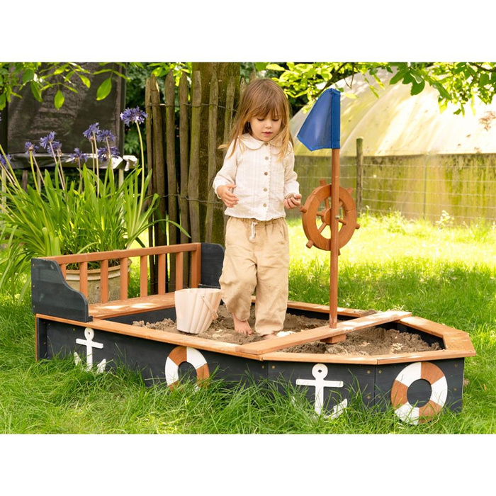 Drewniana Piaskownica Doris Boat AXI A031.045.00 Statek dla dzieci ze schowkiem pokrowcem i kołem sterowym