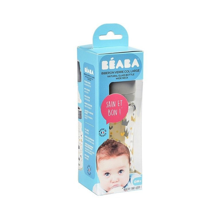 Butelka szklana szerokootworowa 240 ml Yellow / Grey Crown 911653-Beaba