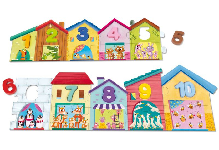 Puzzle dla dzieci domki i cyferki 1-10 Goula 55260 Nauka przez zabawę