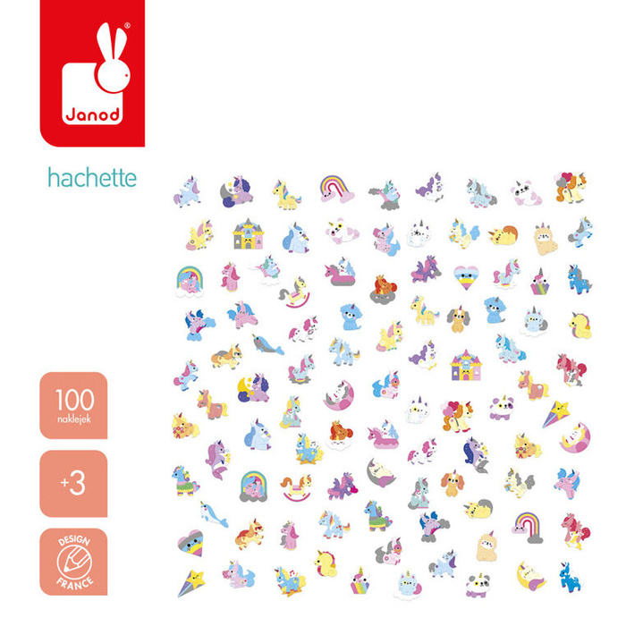 Naklejki wielorazowe błyszczące 100 sztuk Jednorożce Janod J09190 Naklejki dla dzieci