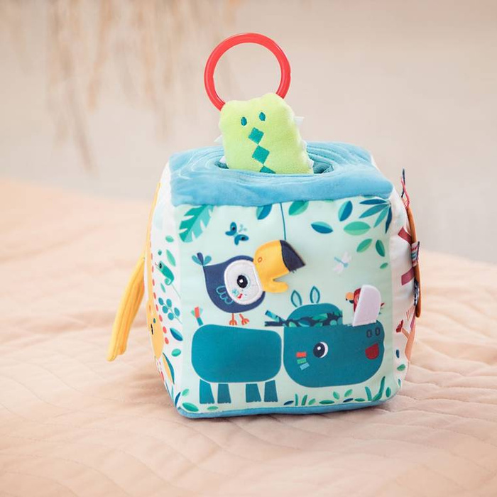 Kostka aktywizująca z pozytywką wielofunkcyjna miękka z gryzakiem Dżungla 83399 Lilliputiens