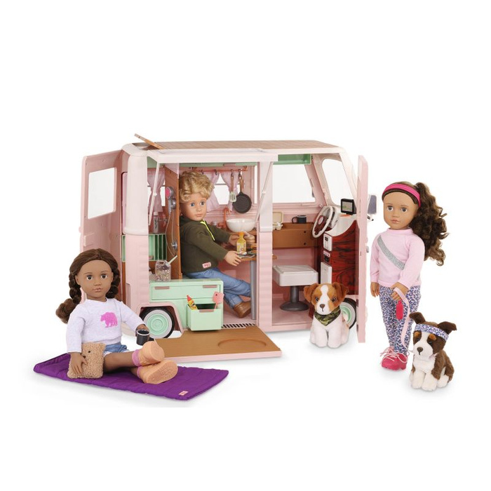 Kamper kempingowy z wyposażeniem dla lalek 55 elementów Country Cruising Camper Set Our Generation BD35163Z