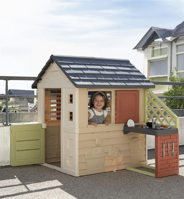 Wielofunkcyjny Domek Nature z kuchnią + 17 akcesoriów Smoby 810739 dla dzieci do aktywnej zabawy w ogrodzie