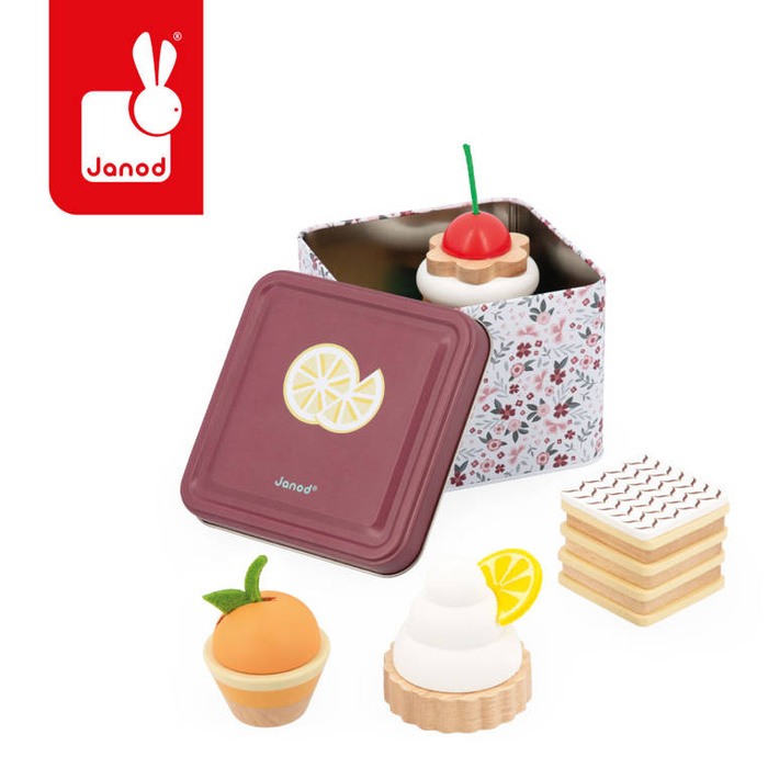 Zestaw drewnianych ciastek w metalowej puszce Twist Janod J06627
