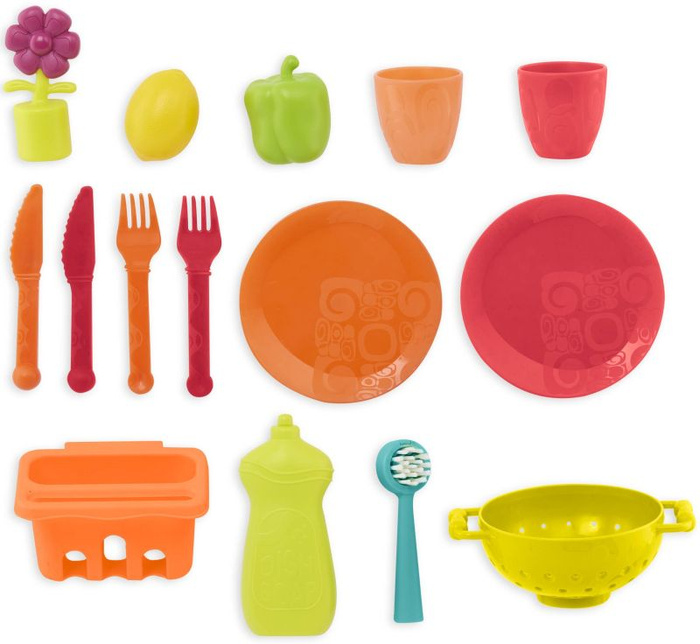 Zlew z działającym kranem i akcesoriami dla dzieci Splash-n-Scrub Sink B.Toys BX2070 zabawa w kuchnię