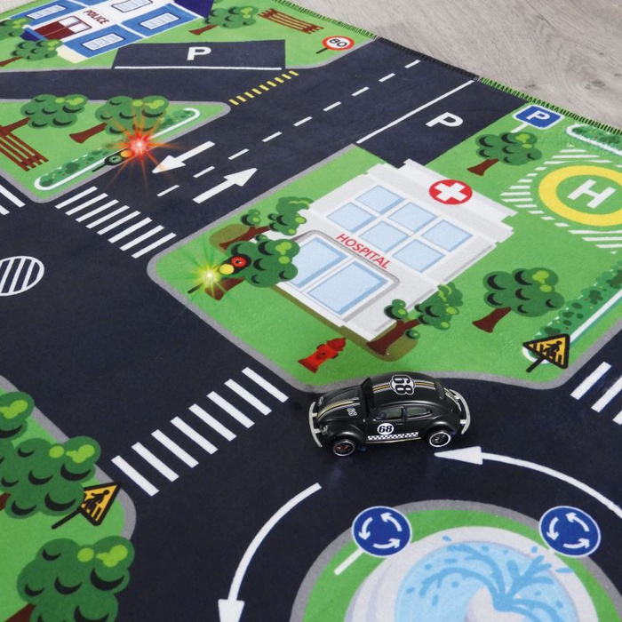 Mata animacyjna Droga 72 x 120 cm i 3 samochodziki Sygnalizacja świetlna Buki 5702 maty edukacyjne