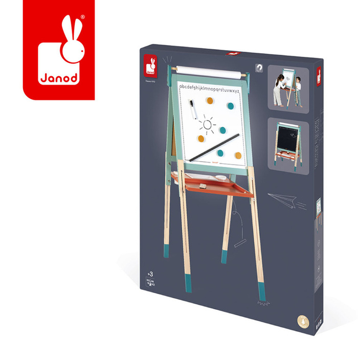 Duża tablica dla dzieci z regulowaną wysokością i 14 akcesoriami Janod J09625