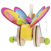 Pchacz drewniany dla dzieci Motyl Labelle Goki 54841 Zabawka na kiju wspierająca naukę chodzenia