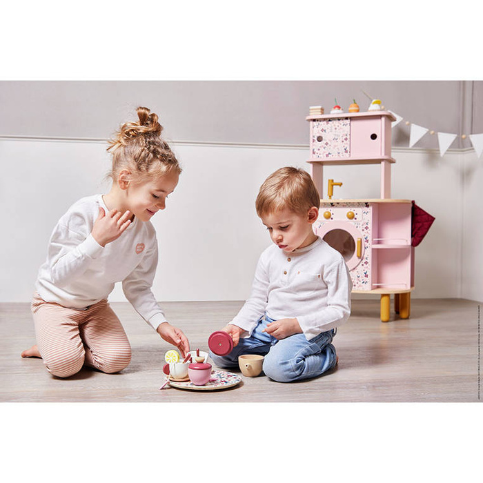 Dwustronna drewniana kuchnia Twist z 8 akcesoriami Janod J06616