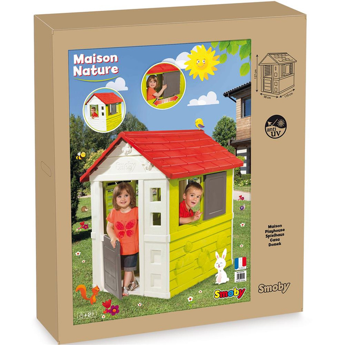 Wytrzymały Domek ogrodowy Smoby 810712 Nature z drzwiami i oknami do kreatywnej zabawy na świeżym powietrzu