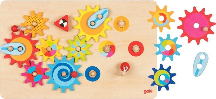 Drewniane koła zębate Kolorowa maszyna 58782- Goki, gratka dla trzylatka