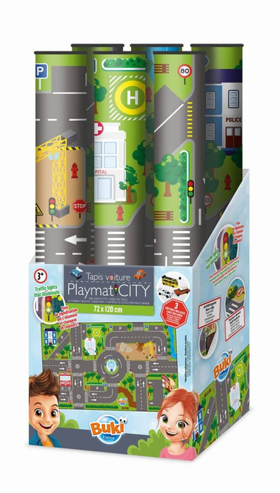 Mata animacyjna Droga 72 x 120 cm i 3 samochodziki Sygnalizacja świetlna Buki 5702 maty edukacyjne