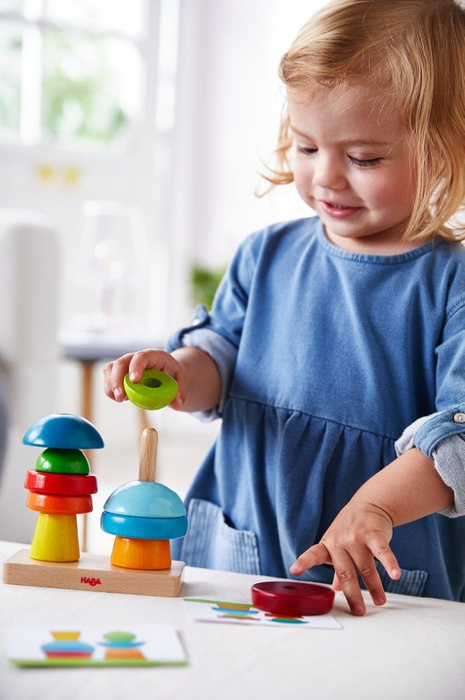 Drewniana układanka na paliku Wieże i kształty HB305404-Haba, gry edukacyjne