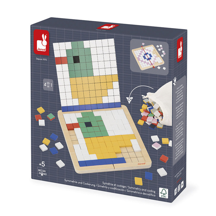 Drewniana układanka mozaika piksele symetria i kodowanie 4w1 Janod J05093