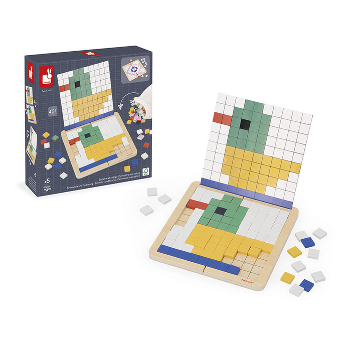 Drewniana układanka mozaika piksele symetria i kodowanie 4w1 Janod J05093