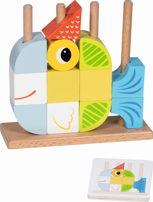 Gra logiczna dla dzieci Vario peg Drewniane klocki do układania 12 wzorów Goki 58331 Układanka