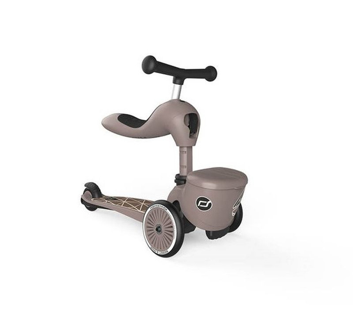 Zestaw SCOOTANDRIDE Kask + Highwaykick1 2w1 jeździk i hulajnoga z zamykanym schowkiem Brown Lines