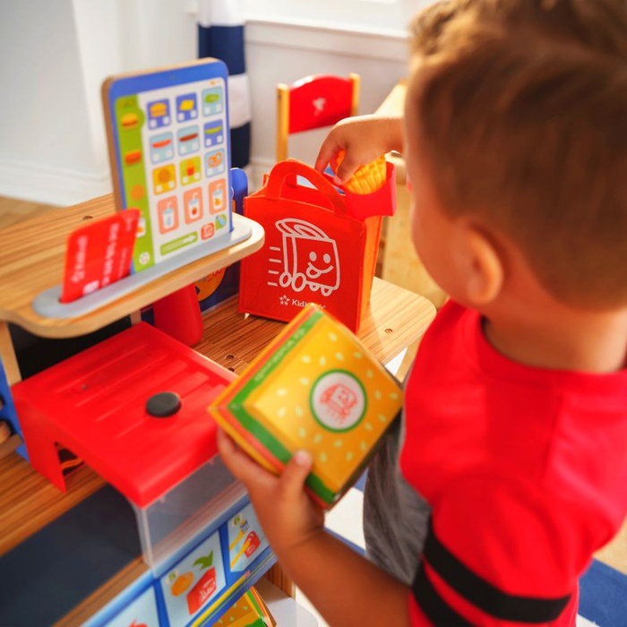 Drewniana restauracja 2w1 Stanowisko małego szefa kuchni KidKraft KK20256 z światłem i dźwiękiem