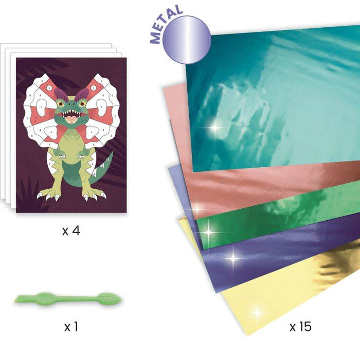 Dinozaury - artystyczny zestaw do tworzenia błyszczących obrazków DJ09518-Djeco, zestawy kreatywne