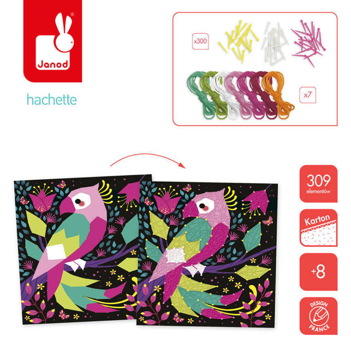 Zestaw kreatywny Przeplatanka 3D String art Zwierzęta dżungli 300 elementów Janod J07970