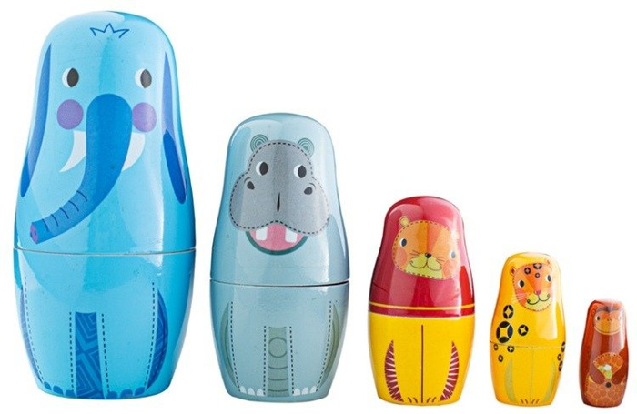 Drewniane matrioszki figurki Zwierzęta z dżungli T0533-Tidlo, układanki dla dzieci