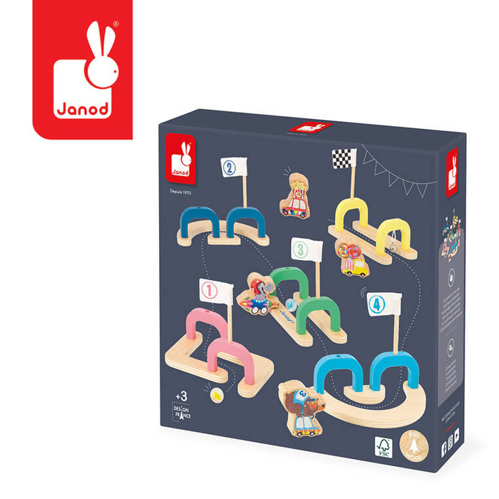 Drewniana gra w kulki marmurki Wyścig z przeszkodami Applepop J03357 Janod