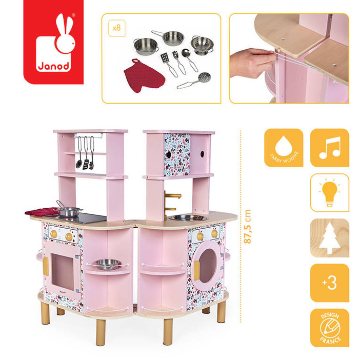 Dwustronna drewniana kuchnia Twist z 8 akcesoriami Janod J06616