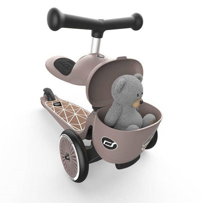 Zestaw SCOOTANDRIDE Kask + Highwaykick1 2w1 jeździk i hulajnoga z zamykanym schowkiem Brown Lines