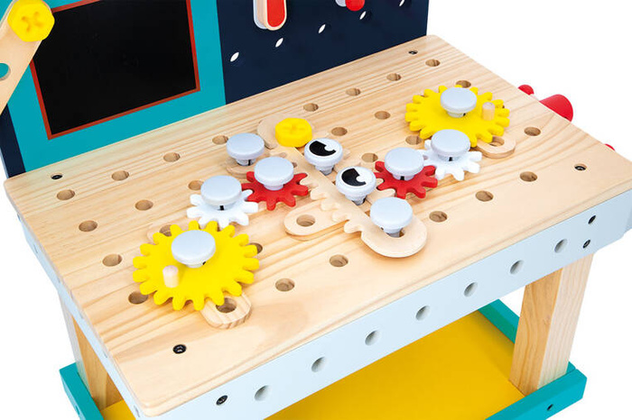 Duży stolik z narzędziami 60 el warsztat drewniany magnetyczny Robot Brico Kids Janod J06457