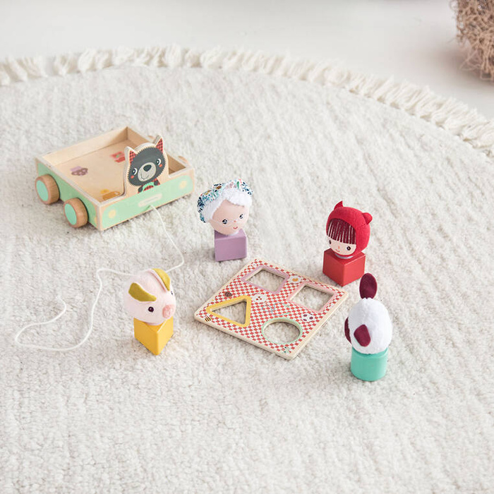 Drewniany wózek multifunkcyjny z sorterem do ciągnięcia Wilk Louis 83470 LILLIPUTIENS