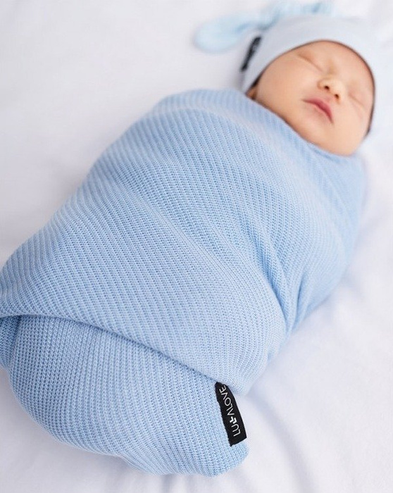 Lekki dzianinowy kocyk Mgiełka błękit LL3165-Lullalove kocyki dla dzieci