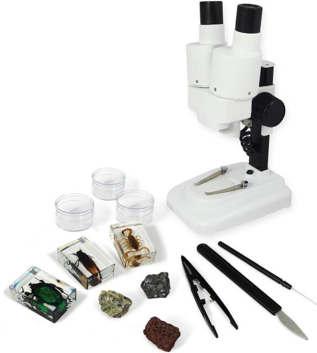 Nauka i zabawa dla dzieci Mikroskop dwuokularowy 40 doświadczeń MR500 Buki