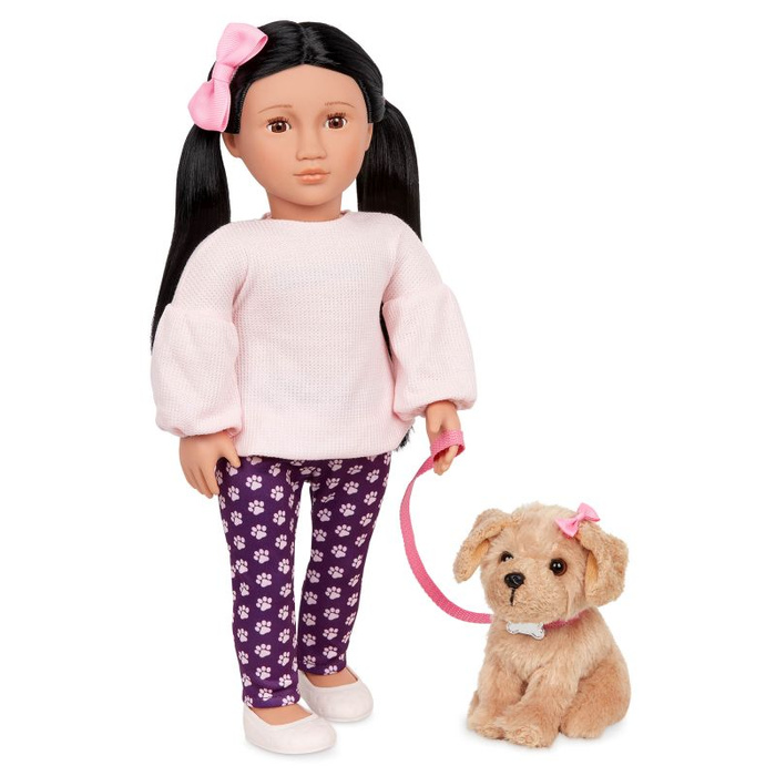 Lalka Jin 46cm i maskotka piesek na smyczy z akcesoriami Our Generation BD31442 