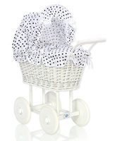 Wiklinowy wózek Biel i groszki 71699738-My Sweet Baby, zabawki dla dziewczynek