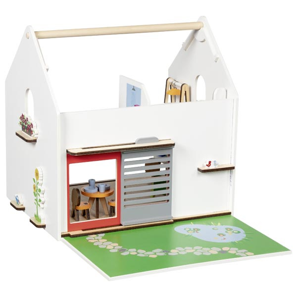 Drewniany domek dla lalek Eco House przenośny z akcesoriami 54 el Goki 51458