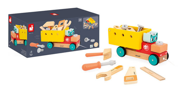 Drewniana ciężarówka z narzędziami do samodzielnego złożenia Brico Kids Janod J06451