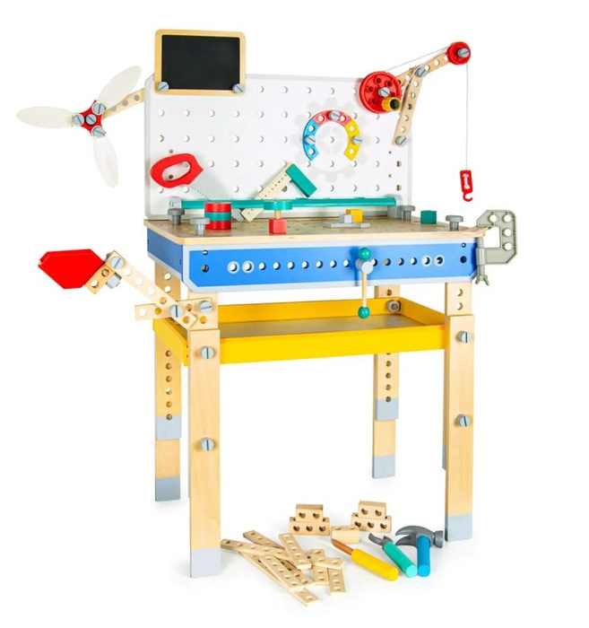 Duży warsztat z narzędziami dla dzieci Koło zębate z tablicą imadłem hakiem, mały majsterkowicz